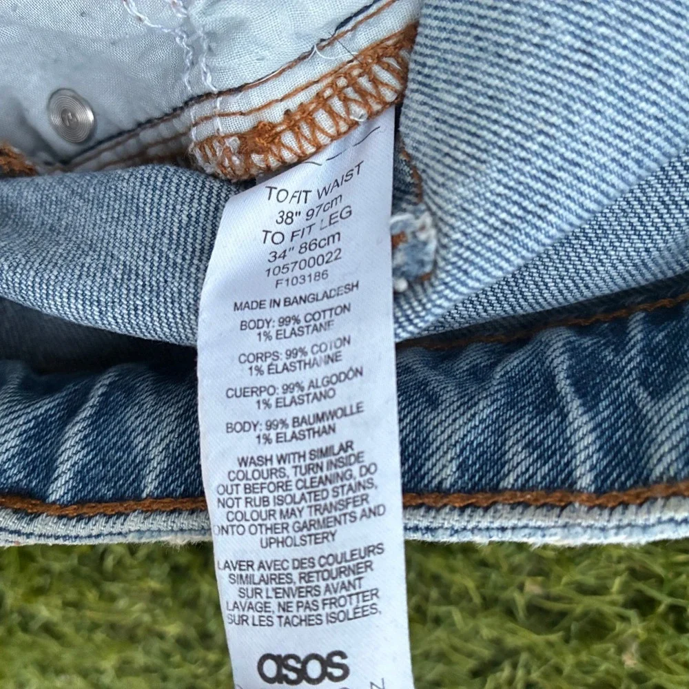 Asos Slim Mens 36x32 Distressed Knee Light Wash Denim Jeans Faded Y2K Slim Faded